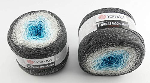 YarnArt Flowers 500 Gramm Bobbel Wolle mit Glitzer und Farbverlauf, 53% Baumwolle, Bobble Strickwolle Mehrfarbig 1000m (anthrazit grau blau 3251) von YarnArt