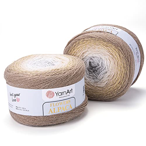 YarnArt Flowers Alpaca, 500 Gramm Bobbel Wolle Farbverlauf, 20% Alpaka Wolle, Bobble Strickwolle Mehrfarbig (407) von Yarn Art