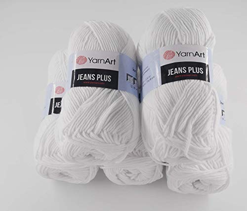 YarnArt Jeans Plus Garn Baumwollgarn Amigurumi Babygarn Wolle 500g 800m/500g 5x100g Yarnarts (62 weiß) von YarnArt