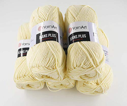 YarnArt Jeans Plus Garn Baumwollgarn Amigurumi Babygarn Wolle 500g 800m/500g 5x100g Yarnarts (88 pastel gelb) von Yarn Art