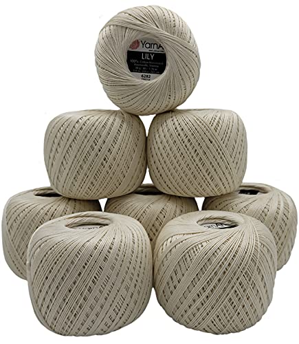 YarnArt Lily 8 x 50 Gramm Garn 100% merzerisierte Baumwolle, 400g Häkelgarn einfarbig, (creme hell 6282) von YarnArt