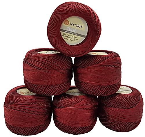 YarnArt Tulip 6 x 50 gr. Paket, Seide Garn Mikrofaser Garn Satin Garn Seide brillante Garn glänzend Garn (Bordeaux 422) von YarnArt