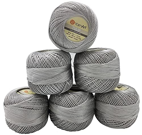 YarnArt Tulip 6 x 50 gr. Paket, Seide Garn Mikrofaser Garn Satin Garn Seide brillante Garn glänzend Garn (Grau 475) von YarnArt