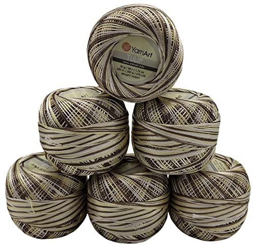 YarnArt Tulip 6 x 50 gr. Paket Seide Garn Mikrofaser, Satin Garn glänzend (braun vanille weiss 454) von Yecna