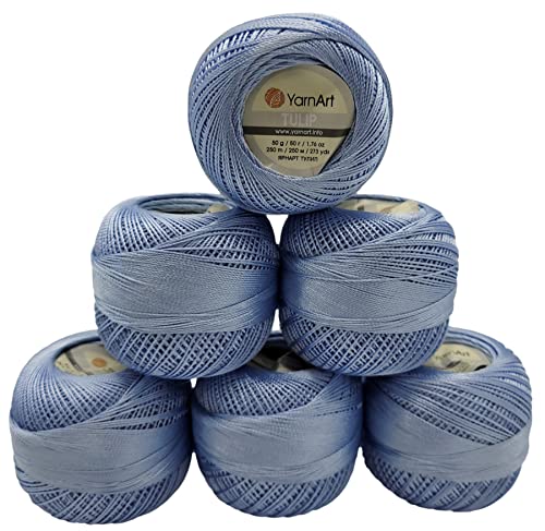 YarnArt Tulip 6 x 50 gr. Paket Seide Garn Mikrofaser, Satin Garn glänzend (hellblau 408) von Yarn Art