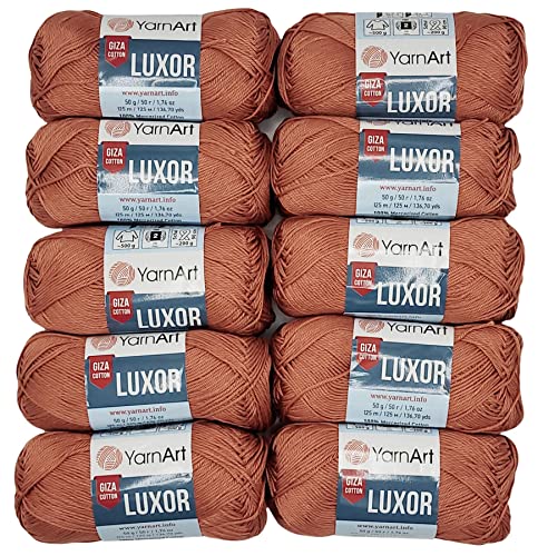 10 x 50 Gramm Yarnart Luxor 100% merzerisierte Giza Baumwolle , 500 Gramm Wolle aus 100% veredelte Baumwolle, Strickwolle einfarbig (braun 1225) von Yarnart