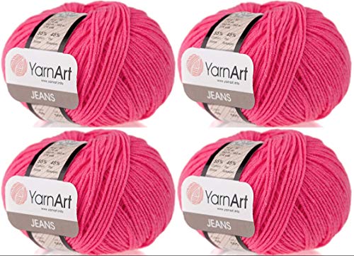 4 Knäuel YarnArt Jeans 55% Baumwolle 45% Acryl Garn Mischung Garn Häkeln Handstricken Kunst Lot von 4skn 200 gr 590 Yds (59 pink) von Yarnart