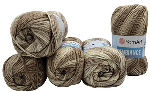 5 x 100 g YarnArt Ambiance Strickwolle mehrfarbig mit Farbverlauf, 500 Gramm Strickgarn mit 20% Wolle-Anteil (beige creme 161) von Yarnart