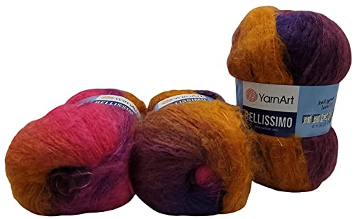 YarnArt 3 x 150 Gramm Bellissimo Strickwolle mit Mohair 450 Gramm Wolle mit Farbverlauf (beere lila rosa terracotta 1415) von Yarn Art