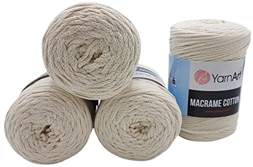 YarnArt Makramee Baumwollgarn 4mm X 225 Meter, 4 X 250 gr. Paket Kordelgarn perfekt für DIY Projekte (Creme 752) von Yarnart