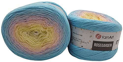 YarnArt Rosegarden, 500 Gramm Bobbel Wolle Farbverlauf, 100% Baumwolle, Bobble Strickwolle Mehrfarbig (blau flieder rosa gelb 311) von FOXCUP