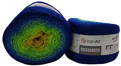 Yarnart Rosegarden, 500 Gramm Bobbel Wolle Farbverlauf, 100% Baumwolle, Bobble Strickwolle Mehrfarbig (blau grün gelb 320) von Yarnart