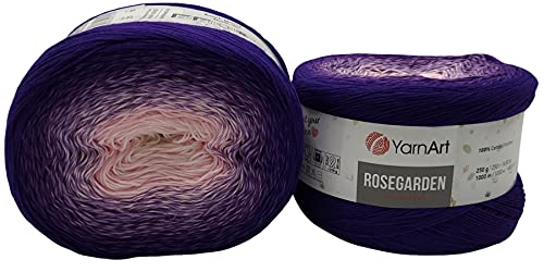 YarnArt Rosegarden, 500 Gramm Bobbel Wolle Farbverlauf, 100% Baumwolle, Bobble Strickwolle Mehrfarbig (lila flieder rosa 321) von Yarnart