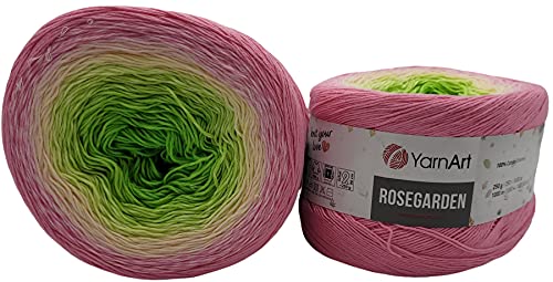 YarnArt Rosegarden, 500 Gramm Bobbel Wolle Farbverlauf, 100% Baumwolle, Bobble Strickwolle Mehrfarbig (rosa gelb grün 314) von Yarnart