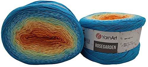 YarnArt Rosegarden, 500 Gramm Bobbel Wolle Farbverlauf, 100% Baumwolle, Bobble Strickwolle Mehrfarbig (türkis ocker lachs 317) von FOXCUP