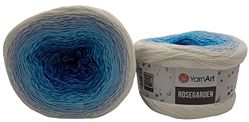 Yarnart Rosegarden, 500 Gramm Bobbel Wolle Farbverlauf, 100% Baumwolle, Bobble Strickwolle Mehrfarbig (weiss türkis blau 305) von Yarn Art