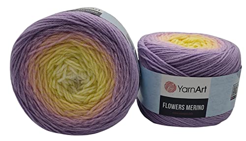 Yarnart 450 Gramm Bobbel Wolle Farbverlauf, Merino, 25% Schurwolle, Bobble Strickwolle Mehrfarbig (flieder apricot gelb weiss 545) von Yarnart