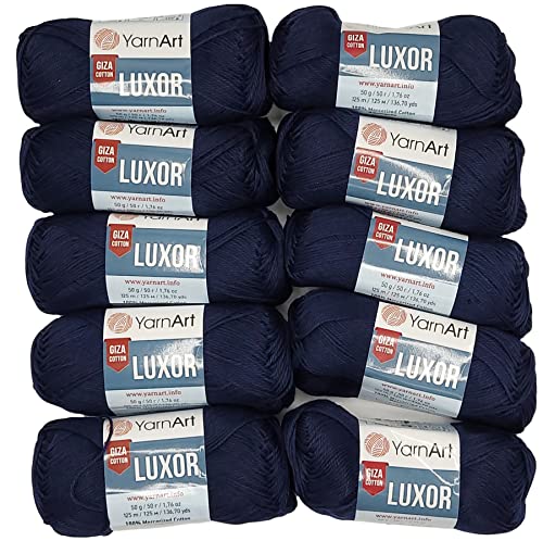 Yarnart Luxor 100% mercerisierte Baumwolle Giza 500 g Wolle 100% raffinierte Baumwolle, Strickwolle Uni (Nachtblau 1240) von Yarnart