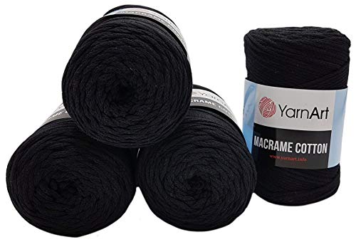 Yarnart Makramee Baumwollgarn 4mm X 225 Meter, 4 X 250 gr. Paket Kordelgarn perfekt für DIY Projekte (Schwarz 750) von Yarnart