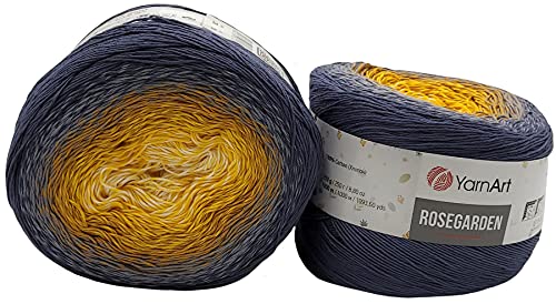 Yarnart Rosegarden, 500 Gramm Bobbel Wolle Farbverlauf, 100% Baumwolle, Bobble Strickwolle Mehrfarbig (grau ocker weiss 326) von Yarnart