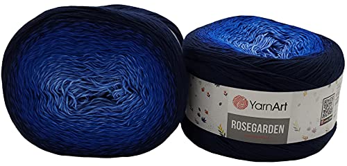 Yarnart Rosegarden, 500 Gramm Bobbel Wolle Farbverlauf, 100 Prozent Baumwolle, Bobble Strickwolle Mehrfarbig (dunkelblau blau 325) von Yarnart