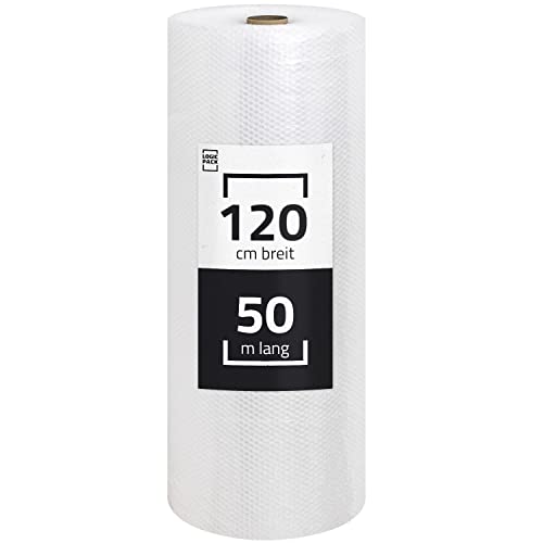 Luftpolsterfolie 120 cm x 50m 1 Rolle Noppenfolie Polsterfolie Blasenfolie Knallfolie - Stärke 50my - Verpackungsfolie Transparent von Yaro