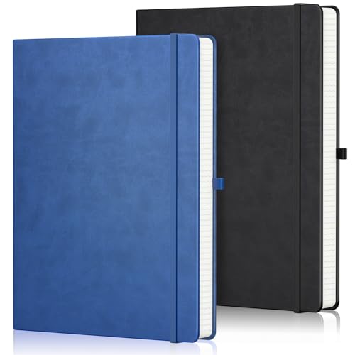 Yarotm A4 Notizbuch Leder - 2 Stück Collegeblock A4 Kariert 21.6x28cm - 100GSM Notizblock Leder PU - 100 Blatt Kariert 5mm Notebooks A4 - Tagebuch Travel Journal (Schwarz, Blau) von Yarotm