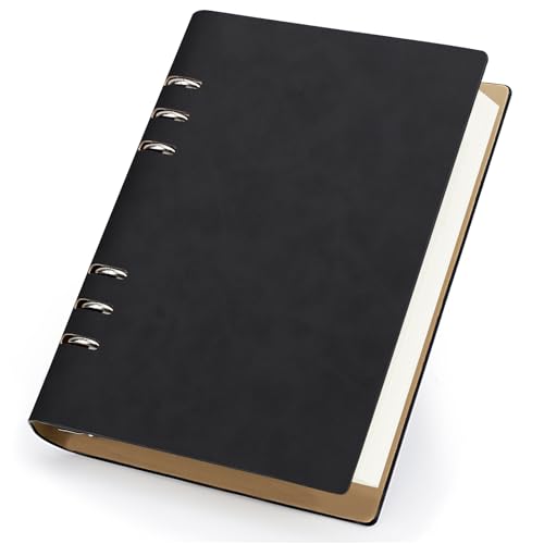 Yarotm A5 Ring Binder Notizbuch - Liniert Papier Ringbuch 14x21cm - Nachfüllbar Notebook Tagebuch Leder PU - 100GSM Notizblock A5 Liniert - 150Blatt Spiralbuch Loseblatt Reisetagebuch, Schwarz von Yarotm