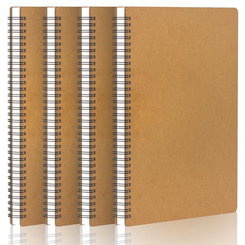 Yarotm Collegeblock A4 Liniert - 4 STK Notizbuch A4 Liniertes - 100g Papier Notizblock Ringbuch - Kraft Hardcover Notebook Set A4-21x29.2cm Schreibblock A4 Spiralbindung - Spiralblock A4 von Yarotm