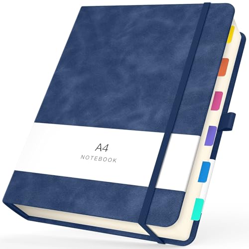 Yarotm Notizbuch A4 Blanko - Notizblock Leder PU Hardcover - 100GSM Blanko Papier Notebook A4-360 Seiten Dunkelblau Tagebuch 21.6x28.5cm - Leere Seiten Skizzenbuch Notizheft A4 von Yarotm