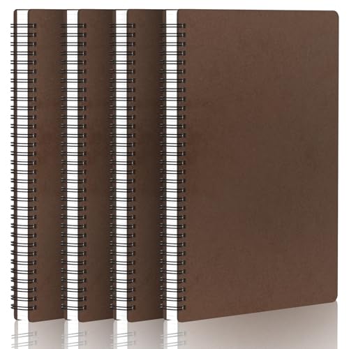 Yarotm Notizbuch A4 Dotted - 4 Stück Notizbücher Spiralblock A4 21x29.2cm - 100GSM Gepunktet 5mm Notebooks - Kaffeebraun Notizblock A4 Spiralbindung - 60 Blatt/120 Seiten Reisetagebuch von Yarotm