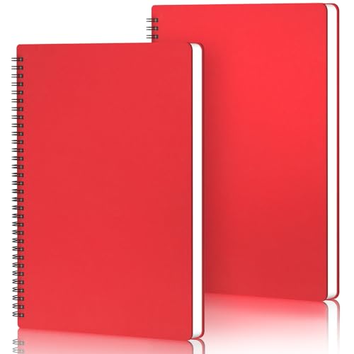 Yarotm Notizbuch A4 Kariert - 2 Stück Rot Spiralblock Notizheft - 21x29.2cm Notizblock A4 120 Seiten/ 60 Blatt - 100g/m² Kariert 5mm Tagebuch - Spiralbindung Notebook A4 Reisetagebuch von Yarotm