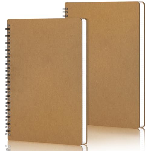 Yarotm Notizbuch A4 Kariert - 2er Pack 100GSM Creme Papier Notizblock Spiralbindung Notebook - Ringbuch Kariertes A4 Notizheft Spiral Journal - Spiralblock a4 Kariert von Yarotm