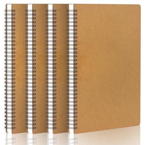 Yarotm Notizbuch A4 Kariert - 4 Stück Notizblock Kariertes 5mm - 21x29.2cm Spiralblock A4-60 Blatt Notebook Ringbuch A4-100g/m² Graph Paper Tagebuch Kraft Hardcover von Yarotm