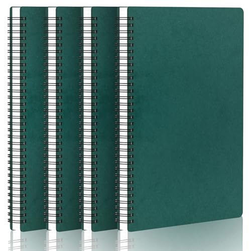 Yarotm Notizbuch A4 Kariert - 4 Stück Spiralblock Notebooks - Dunkelgrün Spiralblock A4 21x29.2cm - 100GSM Ccollegeblock A4 Kariert 5mm - 60 Blatt/120 Seiten Notizblock A4 Notizbücher von Yarotm