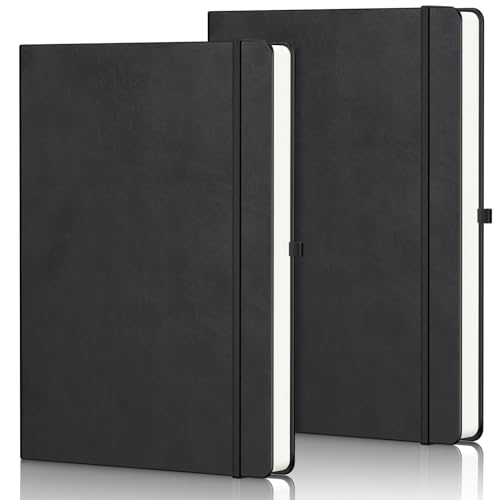 Yarotm Notizbuch A4 Liniert - 2 Stück Notizblöcke Leder PU 21.6x28cm - 100GSM Collegeblock A4 Liniert Notebook - 100 Blatt Notizheft Tagebuch Leder - Notizbücher für Schule Memos, Schwarz von Yarotm