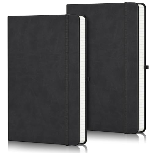 Yarotm Notizbuch A5 Kariert - 2 Stück Notizbücher Leder 14x21cm - 100GSM Kariert 5mm Papier Notizblock A5-100 Blatt Notebooks Tagebuch - A5 PU Leder Notizbuch Personalisiert, Schwarz von Yarotm