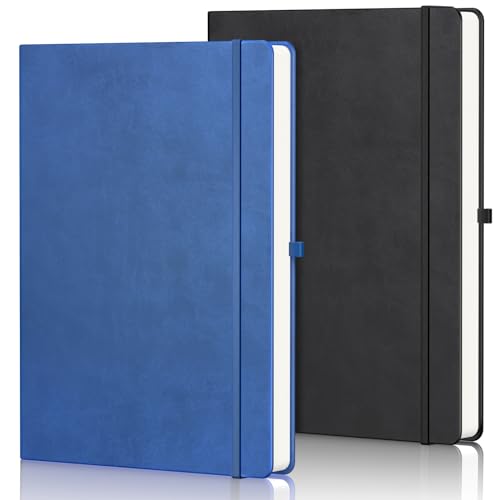 Yarotm Notizbuch A5 Liniert - 2 Stück Notizbücher Leder 14x21cm - 100GSM Liniert Collegeblock A5-100 Blatt Notebooks Tagebuch A5 - Notizblock PU Leder für Reisetagebuch (Schwarz, Blau) von Yarotm