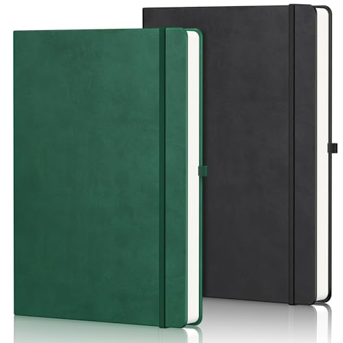 Yarotm Notizbuch A5 Liniert - 2 Stück PU Leder Notizbücher 14x21cm - 100GSM Liniert Notizblock Notebooks A5-100 Blatt Notizheft Leder A5 Tagebuch Travel Journal (Schwarz, Grün) von Yarotm