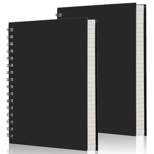 Yarotm Notizbuch A5 Liniert Abreißbar - 2 Stück A5 Notizblock Hardcover 14x21cm- 100GSM Papier Notebooks Hardcover - 160 Seiten Spiralblock A5 Liniert Reisetagebuch zum Schreiben, Schwarz von Yarotm