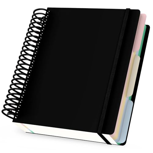 Yarotm Notizbuch A5 Liniert - Schwarz Notebook Spiralblock - 16.3x20.5cm Notizheft A5 mit Spiralbindung - 90GSM Notizblock A5 Liniert - 240 Seiten/120 Blatt Spiralbuch A5 Reisetagebuch von Yarotm