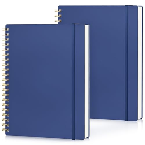 Yarotm Notizbuch Liniert A4-2 Pack Notizbücher Spiralblock - 100g/m² Notizbuch A4 Liniert - 21.2x28cm Notebook Spiralbuch - 110 Seiten/50 Blatt Notizblock A4 - Dunkelblau Collegeblock von Yarotm