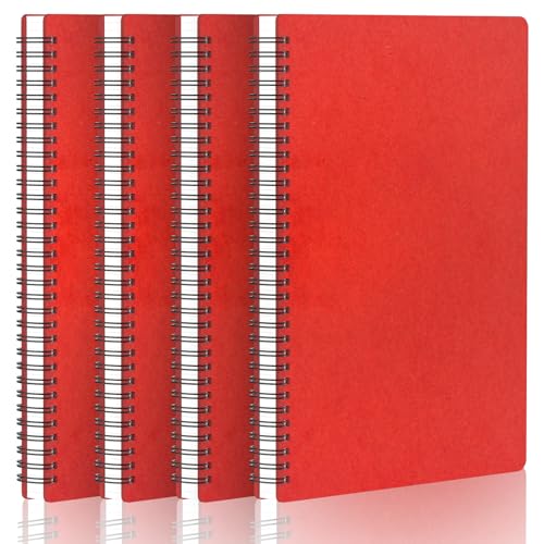 Yarotm Notizbuch Liniert A4-4 Pack Spiralblock A4 Notebooks - 120 Seiten/60 Blatt Spiralbindung Notizbücher - 100g/m² Collegeblock A4 Liniert - 21x29.2cm Rot Notizheft Reisetagebuch von Yarotm