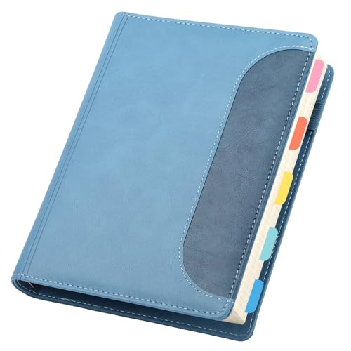 Yarotm Ringbuch A5 Kariert - Notizbuch Leder PU - 240 Seiten/120 Blatt Ringordner A5 Notizblock - 100g/m² 14x21cm Kariert 5mm Papier Notebook - Seeblau Notizheft A5 Nachfüllbar Reisetagebuch von Yarotm