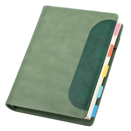 Yarotm Ringbuch A5 Nachfüllbar - 100GSM 14x21cm Notizbuch A5 Kariert - Ring Binder Notizblock - 240 Seiten/120 Blatt Kariert 5mm Notebook - Grün Notizbuch Leder PU Notizheft A5 Ringordner von Yarotm