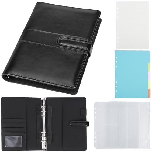 Yarotm Ringbuch A5 Nachfüllbar - PU Leder Notizbuch Kariert 5mm Papier A5 Ringbuch - Notizbuch A5 6 Ringe Loseblatt Binder Tagebuch 160 Seiten - 17.5x23cm Schwarz Notizbuch Organizer von Yarotm