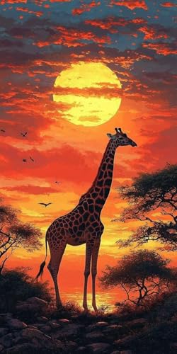 Diamond Painting Giraffe Kinder Erwachsene Set, 5D DIY Diamant Painting Sonnenuntergang Bilder Full Set, Diamond-Painting Bastelset Erwachsene Frauen, Dimond nach Zahlen Malerei Geschenk 30x60cm U-2 von Yarqzhng