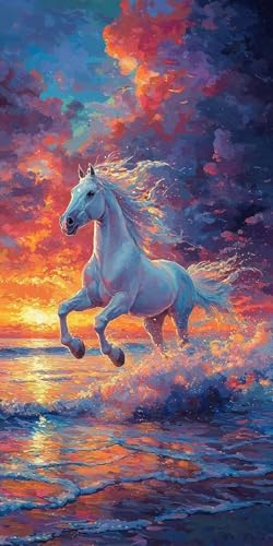 Diamond Painting Horse Kinder Erwachsene Set, Diamant Painting Bilder Sonnenuntergang Basteln Klein Set, DIY 5D Daiments Dimond Painting Stickerei Bastelset Erwachsene Frauen Dekor 20x40cm G-6 von Yarqzhng