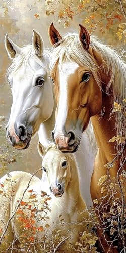 Diamond Painting Horse Kinder Erwachsene Set, Diamant Painting Bilder Tier Basteln Klein Set, DIY 5D Daiments Dimond Painting Stickerei Bastelset Erwachsene Frauen Home Wand Dekor Geschenk 40x80cm F-2 von Yarqzhng