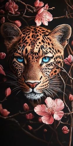 Diamond Painting Leopard Kinder Erwachsene Set, 5D DIY Diamant Painting Blume Bilder Full Set, Daiments Painting Bastelset Erwachsene Frauen, Dimond nach Zahlen Painting Set Home Dekor 70x140cm T-7 von Yarqzhng